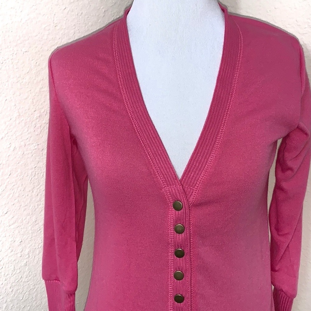 Fuchsia 3/4 Sleeve Snap Up Spring Summer Cardigan - Picture 5 of 7